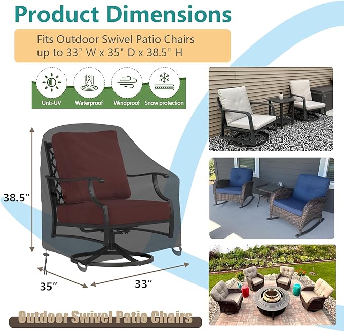 Outdoor Swivel Lounge Chair Cover 4 Pack,100% Waterproof Heavy Duty Outdoor Chair Covers, (33 W x 35 D x 38.5 H inches) Patio Furniture Cover for Swivel Patio Chair, Black