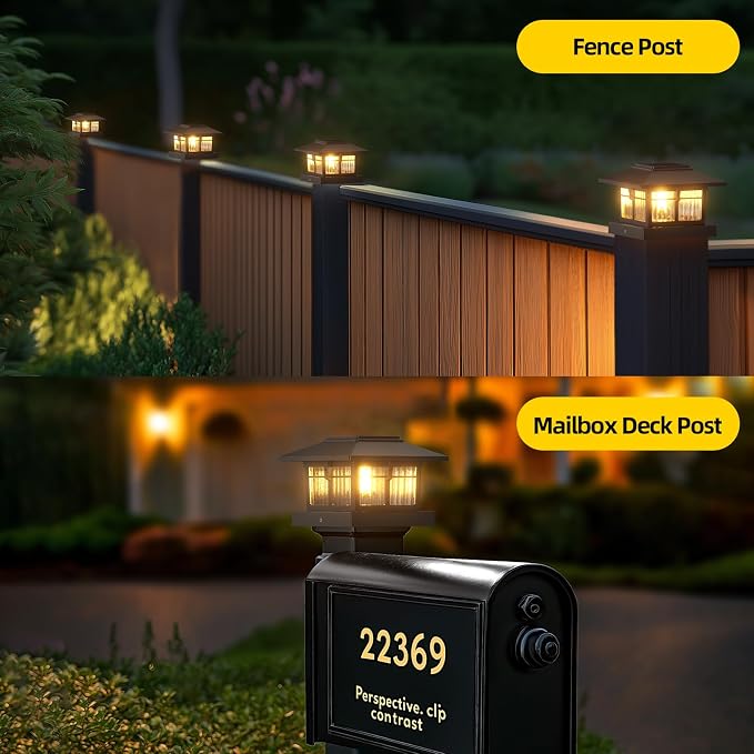 4x4 Solar Post Cap Lights, Classic Black, 4 Pack, Warm & Cool White | Fits 4x4 Wooden and Vinyl Posts,Fence Deck Post Lights,Edison-style bulb