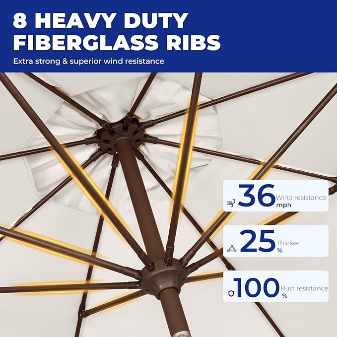 BRIOPAWS 9FT Patio Umbrella with Base Included | Outdoor Table Umbrellas | Push Button Tilt & Crank | 8 Sturdy Fiberglass Ribs | Waterproof | Heavy Duty for Garden Lawn DeckBackyard & Pool