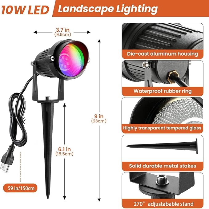 Junview Christmas Decorative RGB 12W Landscape Lights with Remote Control - Waterproof for Yard, Garden Path (4Pack)
