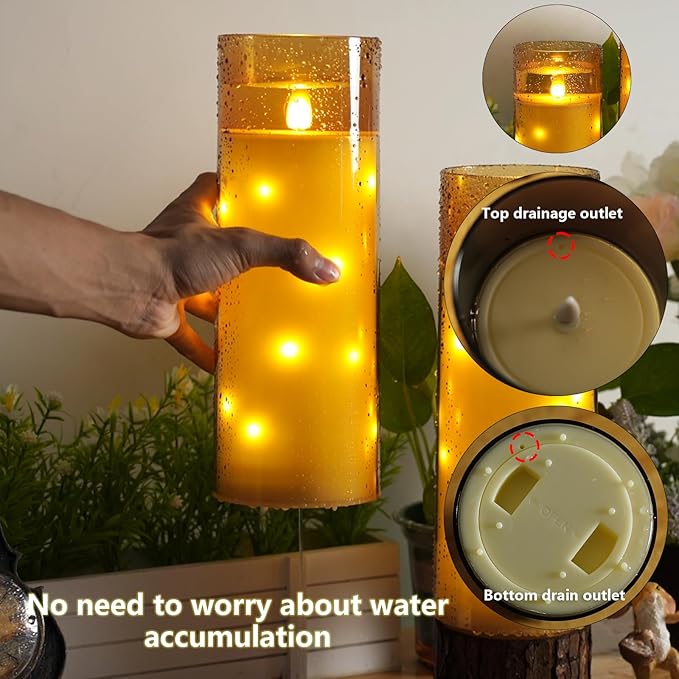 kakoya 11" x 4" Large Outdoor Waterproof Flameless LED Candles with Remote and Timer,Acrylic Pillar Candles Battery Operated with Embedded Star String for Porch,Patio,Outdoor Decor,Set of 2(Gold)
