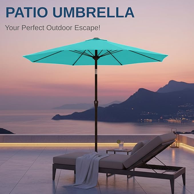 11FT Patio Umbrella, Outdoor Umbrella with with 8 Sturdy Fiberglass Ribs,Market Table Umbrella with Push Button Tilt and Crank,Suit for Backyard,Garden,Pool,Deck(Peacock Blue)