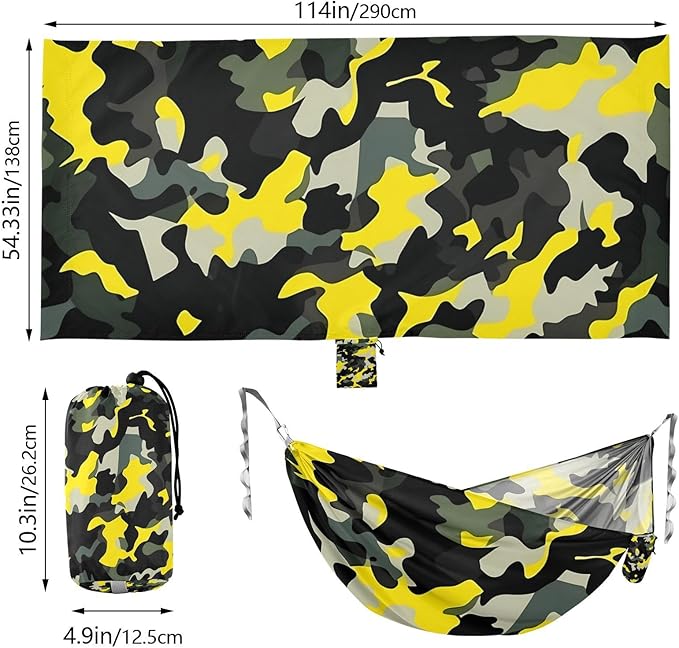 Balck Yellow Camouflage 330lb Capacity Camping Hammocks with Tree Straps Cloth Hammock for Outside Patio Backyard Poolside para ir de Camping