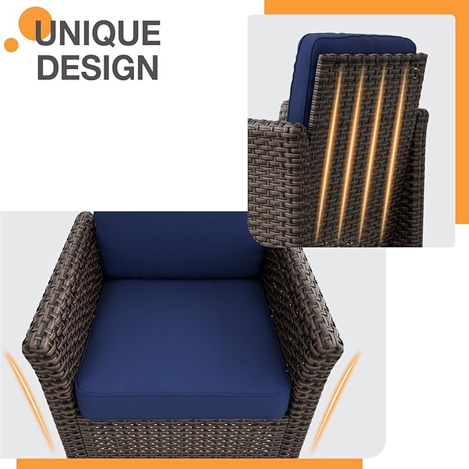 COOS BAY Harbor Retreat 4 Piece Outdoor Furniture Set, Patio Conversation Set with Patio Chairs and Ottomans, Wicker Furniture, Brown/Blue