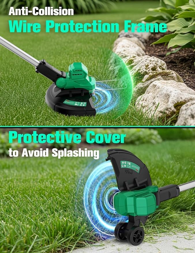 KIMO Cordless Weed Wacker Battery Operated w/ 2 x 2.0Ah Batteries, 12" Weed Eater w/Auto Line Feed, 4 Line Spools & 6 Blades, 2-in-1 String Trimmer & Edger with Wheel, 20V Grass Trimmer for Lawn Yard