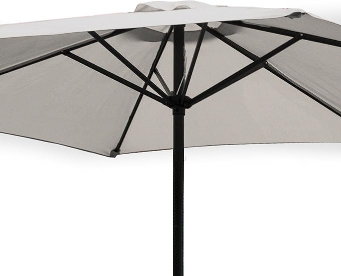 Four Seasons Courtyard 9 Foot Palermo Market Patio Umbrella Round Outdoor Backyard Shaded Canopy with Push Button Tilt and Aluminum Pole, Gray