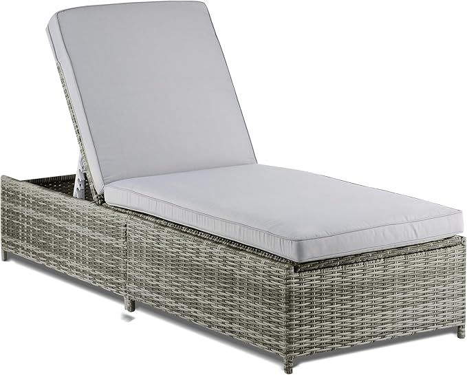 Elle Decor Vallauris Patio Outdoor Furniture Collection, Premium All Weather Wicker, Storage Chaise Lounge, Gray