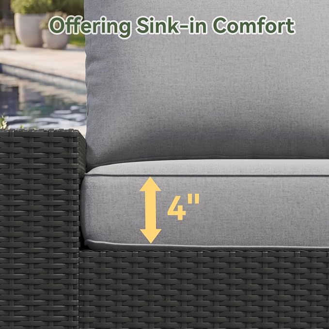 Aoxun 10-Piece Patio Furniture Set with 44” Fire Pit Table, Widen Armrests Wicker Rattan Outdoor Sectional Sofa with Swivel Chairs, Outdoor Patio Furniture Set with Thick Cushions & Ottoman, Grey