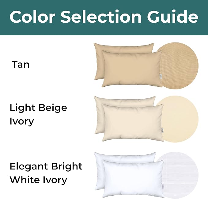 RSH DECOR: Lumbar Throw Pillows Set of 2 | 20" x 12" | All-Weather Spun Fabric | Water and Fade-Resistant | Outdoor Support Pillows for Patio Furniture | Tan