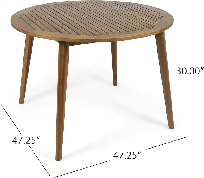 Merax Outdoor Patio Furniture Acacia Wood Round Dining Table, Water Resistant Finish Modern for Garden Kitchen Room, Teak