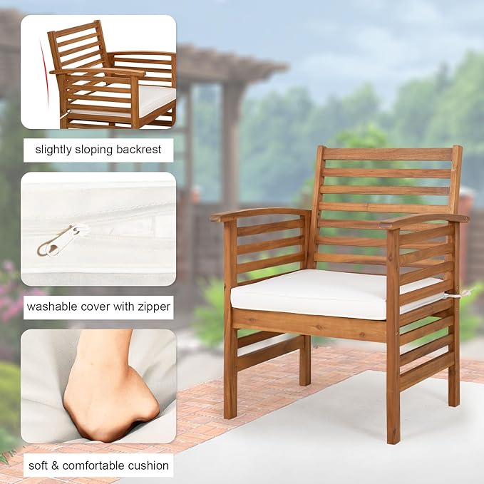 Outdoor Wood Sofa Set Patio Conversation Sets Acacia Patio Sofas Set with Thick and Soft Cushions Easy to Assemble Patio Furniture Set Natural Acacia Wood Compact and Sturdy Design Furniture Set