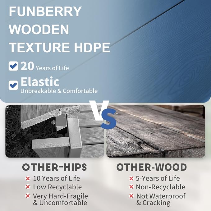 FUNBERRY Outdoor Dining Chairs Set of 4, HDPE Patio Chairs for Outside | Wood-Grain, HDPE All Weather, No Rot or Rust or Crack, UV Fade Shield, 330LBS Weight Capacity, Easy-Clean for Outside