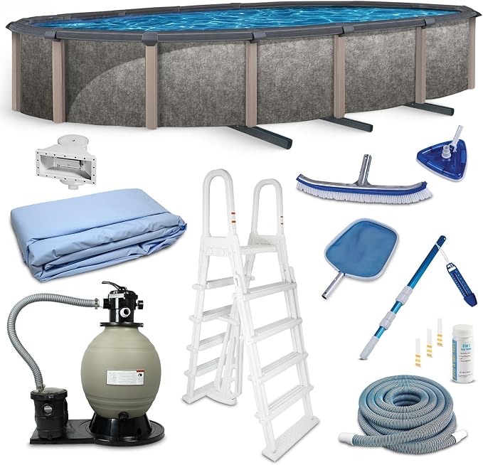 Blue Wave Riviera 15-ft x 30-ft Oval 54-in Deep 8-in Top Rail Metal Wall Swimming Pool Package