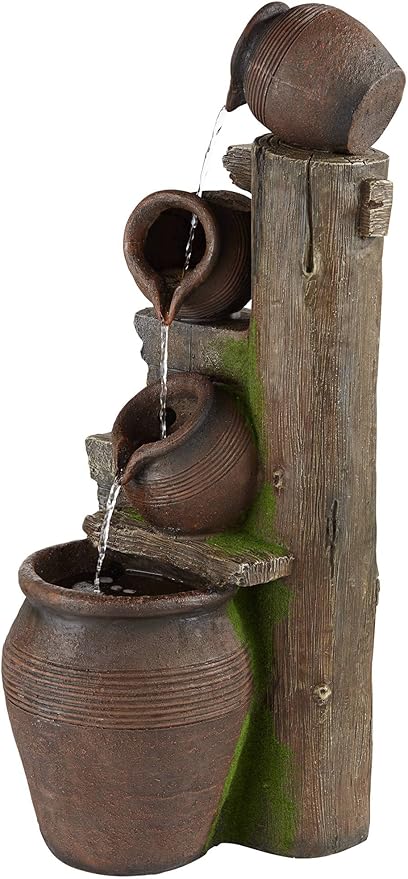 Four Jug 39 1/4" High Large Rustic Indoor Outdoor Decor Faux Stone Floor Fountain with Light LED Waterfall Cascading Standing Water Feature for Outside Garden Patio Yard Backyard - John Timberland