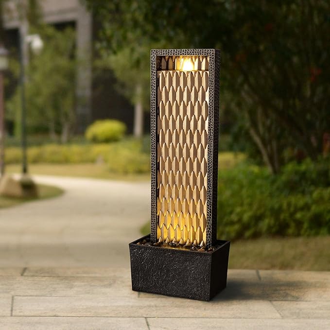 Kalona Outdoor Waterfall Fountain, Large Outdoor Water Fountain for Garden & Patio, 35.8" Tall Resin Waterfall Feature with LED Lights