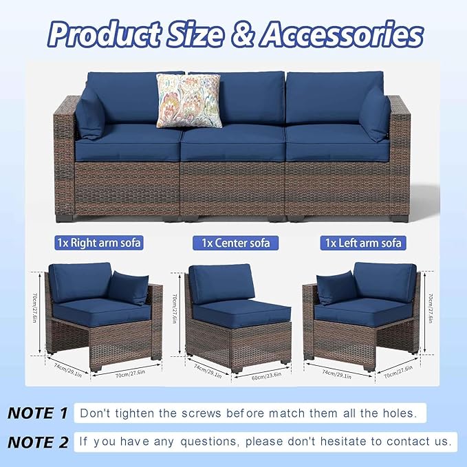 YLGJ&TIDY Outdoor Patio Furniture Set, 3-Seat Patio Sofa, All-Weather PE Rattan Sectional Conversation Set, Waterproof Couch w/Thick Cushions, Deep Seat, High Backrest for Backyard, Poolside, Porch