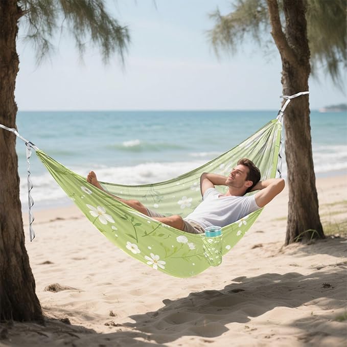 Cartoon Wildflower Fluorescent Green 330lb Capacity Outdoor Hammock with Tree Straps Tree Hammock for Outside Beach Patio Garden jamaca para Patio