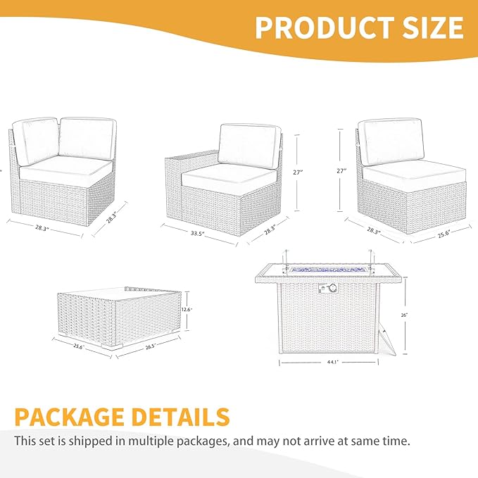 LayinSun 13 Pieces Patio Furniture Set with Fire Pit Table, Black Rattan Modular Sectional Patio Conversation Sofa Set