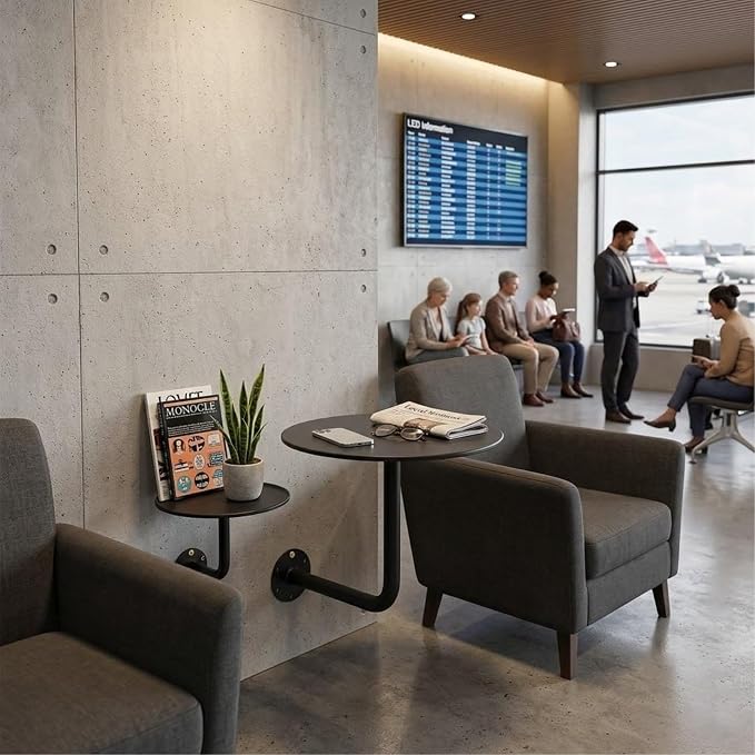 Wall Mounted Round Table, 12-20in Bar Table with L-Type Bracket, Floating Side Table for Indoor/Outdoor Use, 25kg Load Capacity