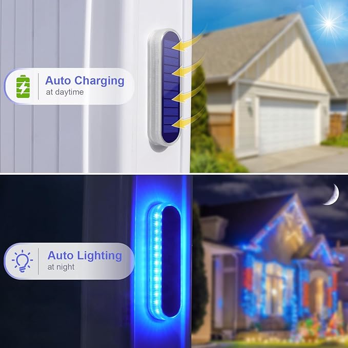 YiLaie Blue Solar Lights for Outside Auto ON/Off, Small Stick on Solar Strip Lights Outdoor Waterproof for Stair Boat Dock Driveway Deck Solar Powered (8 Pack)