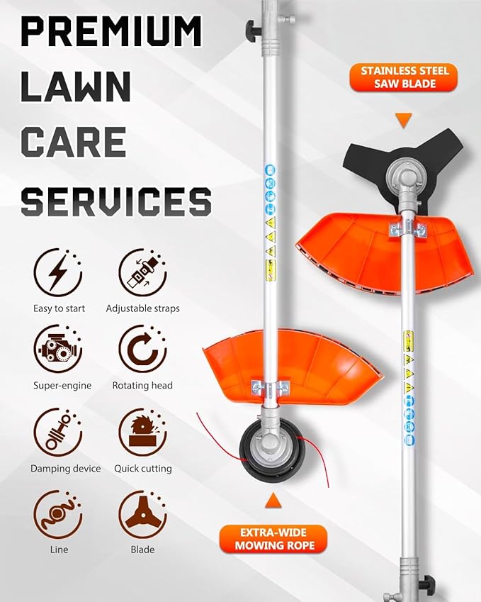 52CC Gas Powered Weed Eater, 3-in-1 String Trimmer/Brush Cutter/Edger – 18″ Cutting Swath, Balanced 18.5LB Design, Full-Crank 2-Stroke Engine, Quick-Start System for Effortless Yard Care (Red)