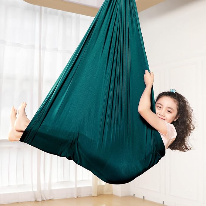 Kids Sensory Therapy Swing Hammock Children's Swing Hammock Indoor Elastic Cuddle Pod Swing for Autism Boys Girls with ADHD SPD Asperger's Sensory Integration Special Needs (Green)