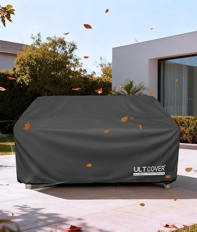 ULTCOVER Waterproof Outdoor Deep Seat Sofa Bench Cover 90W x 40D x 35H inch Patio Furniture Couch Cover, Black