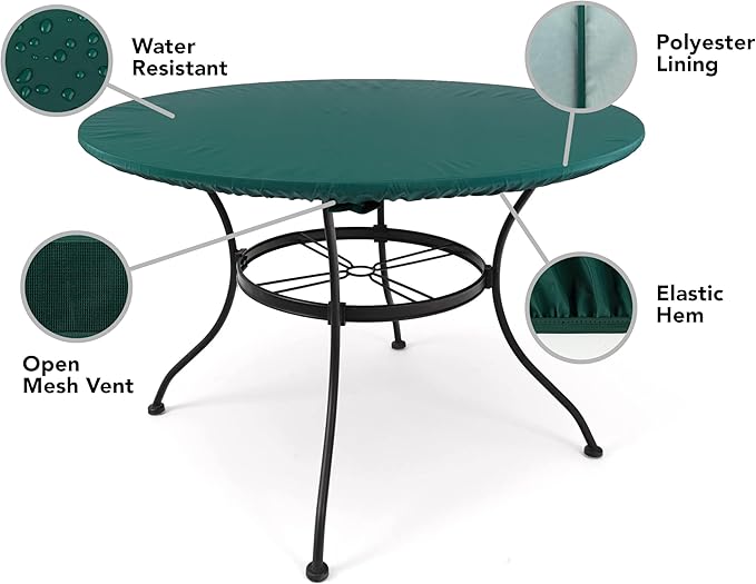 Covermates Classic Round Table Top Cover – All-Weather Outdoor Table Protection, Water-Resistant Vinyl, Elastic Hem, Mesh Vents, Patio Furniture Cover, Round 42-48 DIAMETER, Green