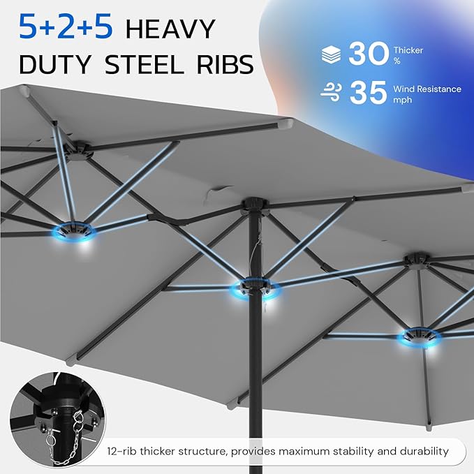 AECOJOY 15x9ft Patio Umbrella with Base Included, Outdoor Double-Sided Rectangle Umbrella with Crank Handle, Market Umbrella for Deck Pool Patio Garden(1.9" Pole, Grey)