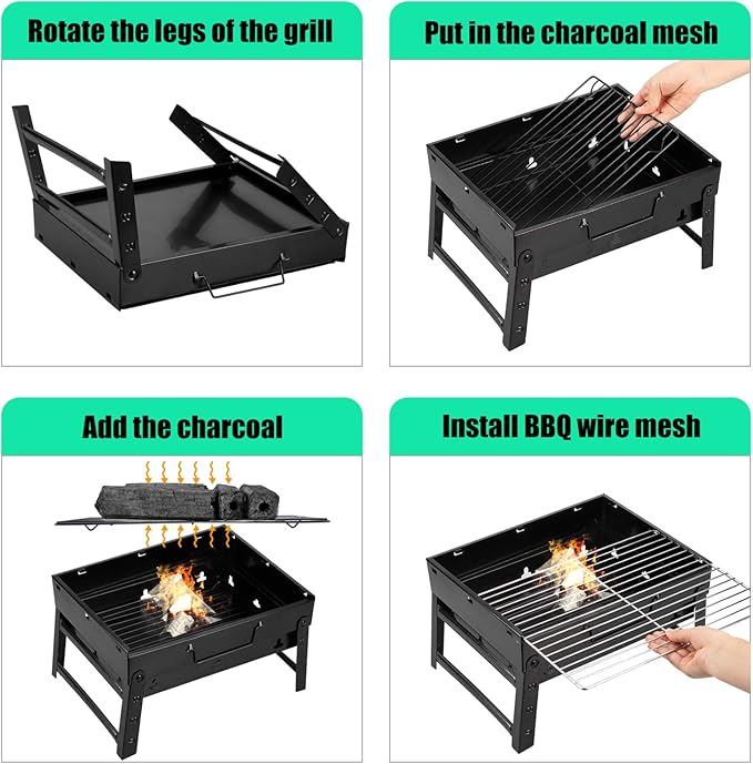 Charcoal Grill, Portable Folding Barbecue Grill BBQ Grill Desk Tabletop Outdoor Stainless Steel Camping Grill for Picnic Garden Terrace Camping Travel(Medium)