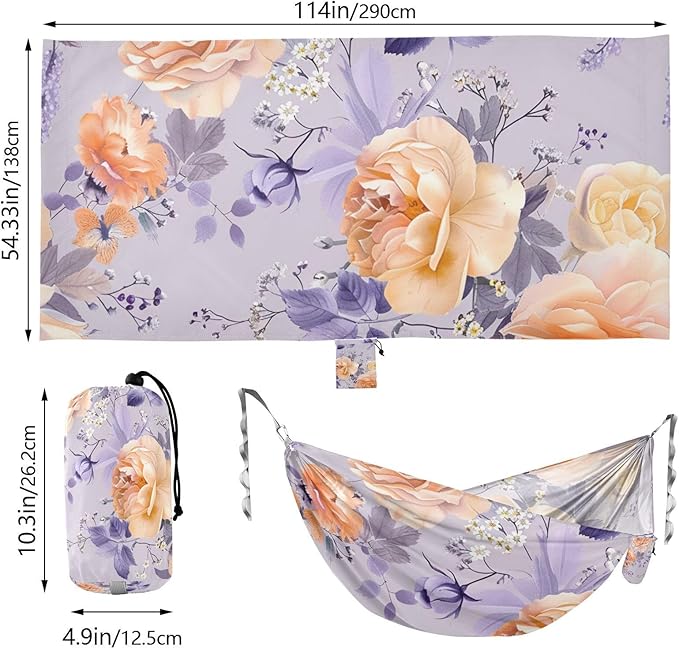 Yellow Rose Purple Background 330lb Capacity Hammocks with Portabl Carry Bag Fabric Hammock for Indoor Outdoor Patio hamaca para Patio Exterior