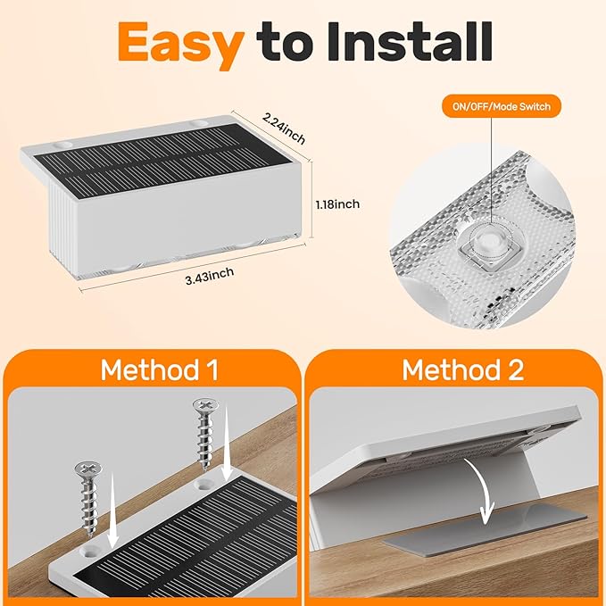 NIORSUN Solar Fence Lights,6 Pack Deck Light,Led Outdoor Lights Warm White + RGB Wall Lights Waterproof,Solar Powered Light for Backyard/Pool/Railing/Patio/Porch/Step(White)