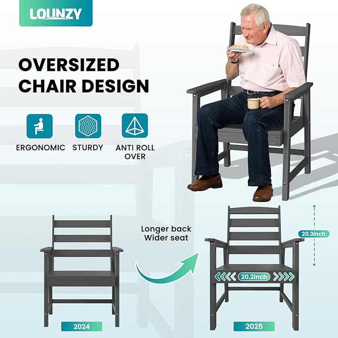 LOUNZY 5 Pieces Patio Dining Sets, Outdoor HDPE Furniture Set for 4 w/ 2" Hole Cut-Out Dining Table with 4 Patio Chairs for Pool, Lawn and Garden,Gray