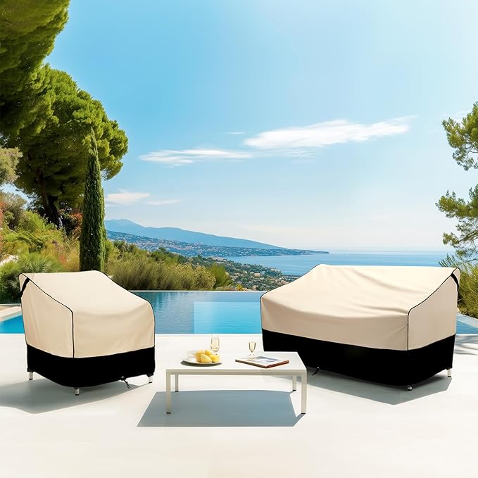 FORSPARK Patio Furniture Sofa Covers 54W x 38D x 35H 2-Seater inch Outdoor Waterproof Couch Loveseat Bench Cover, Khaki