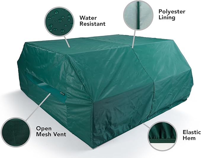 Covermates Classic Picnic Table Cover – All-Weather Outdoor Table Protection, Water-Resistant Vinyl, Elastic Hem, Mesh Vents, Patio Furniture Cover, 76W x 62D x 32H, Green