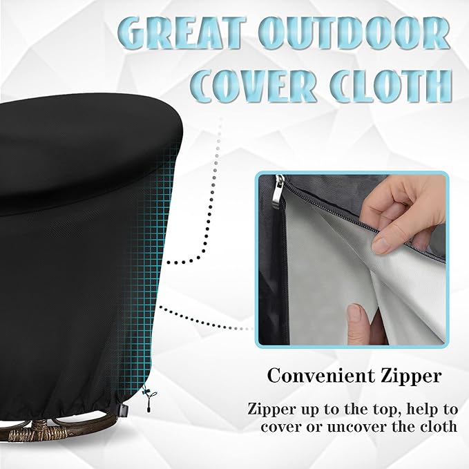 Papasan Chair Cover Waterproof,(for 47in Outdoor Papasan Chairs Covers Black) Zipper Design, Easy to Put On and Take Off, Dust Resistant Patio Furniture Seat Covers