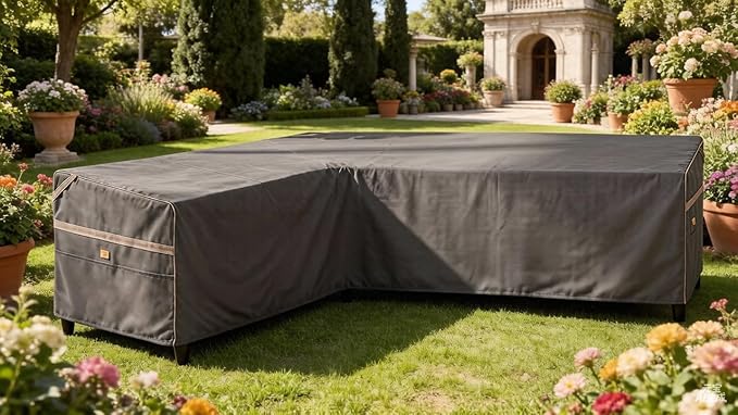 Heavy Duty Waterproof Outdoor L-Shaped Sectional Sofa Cover UV Resistant Patio Furniture Covers for Left Facing 4 Seater 58" L/85 R W X 33" D x 31" H Dark Grey