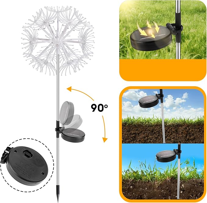 Solar Garden Lights Outdoor Waterproof Decorative, 2-Pack 19LED Warm White Fairy Light 8 Modes, Solar Firework Lights for Yard, Patio, Pathway, Garden Decor