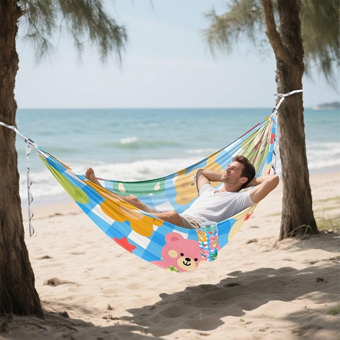 Cartoon Cute Colorful Bears 330lb Capacity Outdoor Hammocks Cloth Hammock for Outside Beach Patio Garden hamaca de Algodon para Jardin