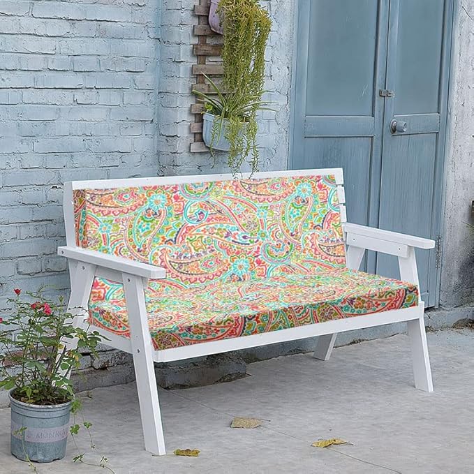 FUNHOME Outdoor Bench Cushion Covers 48" x 18" x 3", No Insert! Patio Bench Cushion Covers for Outdoor Furniture,Water Resistant Patio Loveseat Cushion Covers 1 Pack, Melora Paisley (Covers ONLY)