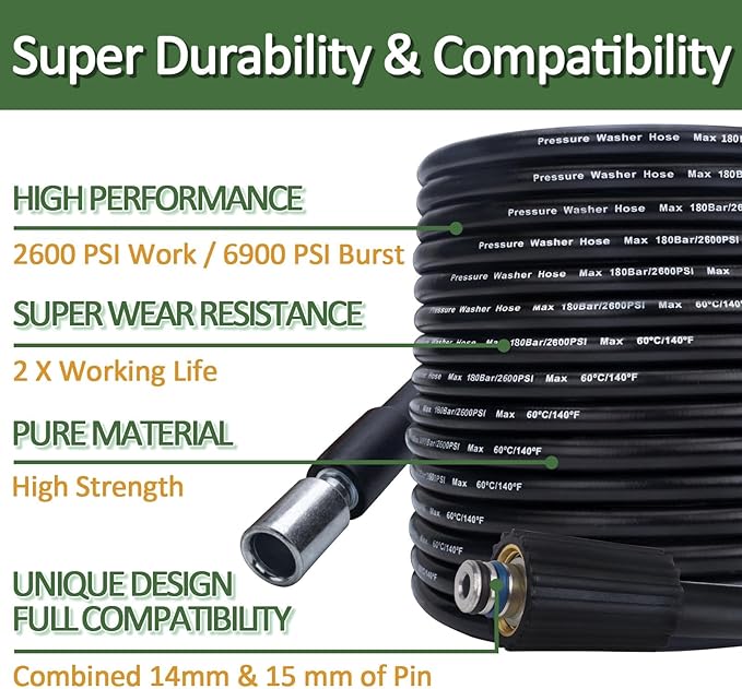 High Pressure Water Spray Gun Wand Nozzle & 32FT Hose, Replacement Pressure Washer Gun Compatible with Portland Pulsar Husky Powerwasher TaskForce TaskMaster ShopForce Electric Pressure Washers