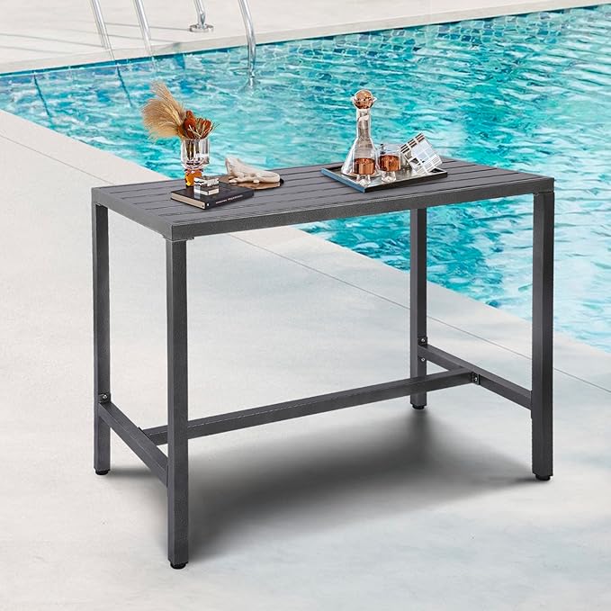 Outdoor Patio Counter Height Bar Table, 47" Rectangle for Patio, Garden, Yard, Balcony, Poolside
