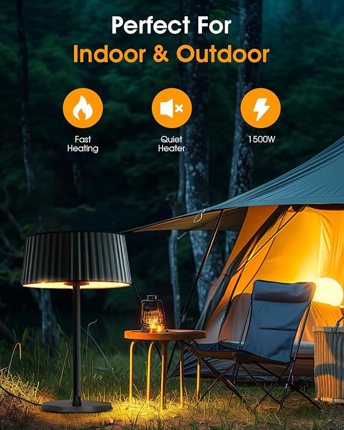 Electric Outdoor Heater for Patio, 1500W Tabletop Infrared Heater for Indoor & Outdoor, IP55 Waterproof, Fast Heating, Tip-Over Protection, Perfect for Garden, Balcony, Garage, Backyard, Porch