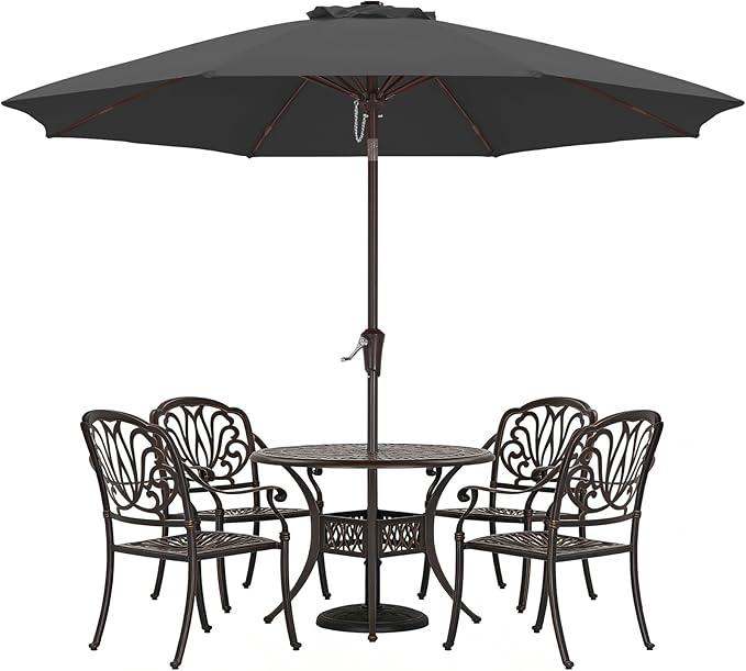 ABCCANOPY 9FT Outdoor Patio Umbrella, 8 Ribs Table Umbrella w/Crank for Easy Set Up, Suitable for Garden, Lawn, Deck & Backyard (Dark Gray)