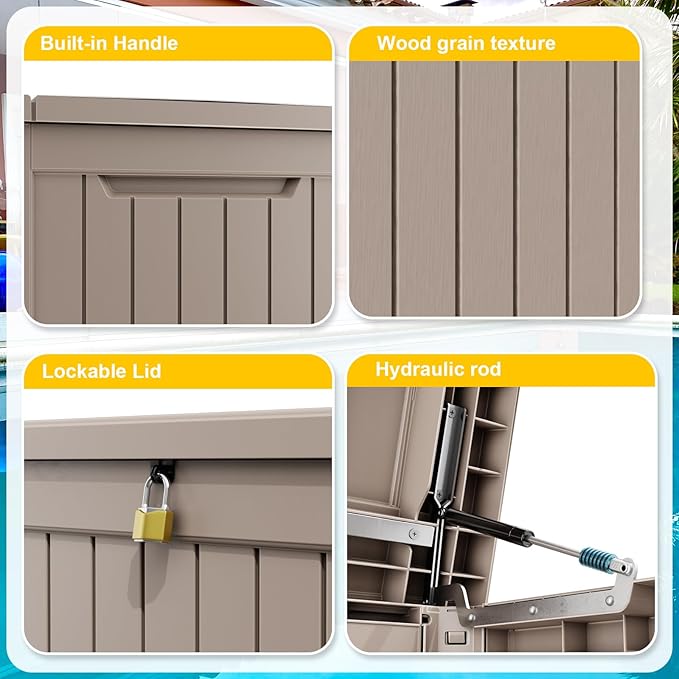 ROJIK 280 Gallon Deck Box Outdoor, Waterproof Outdoor Storage Boxes with Lids, Outside Resin Lockable Storage Box for Patio Cushions, Garden Tools(Grey)