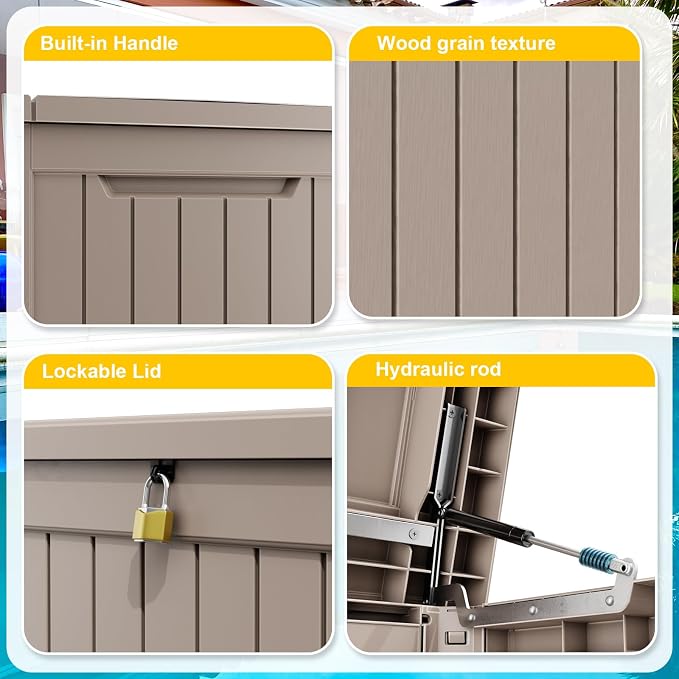 280 Gallon Deck Box Outdoor, Waterproof Outdoor Storage Boxes with Lids, Outside Resin Lockable Storage Box for Patio Cushions, Garden Tools(Grey)