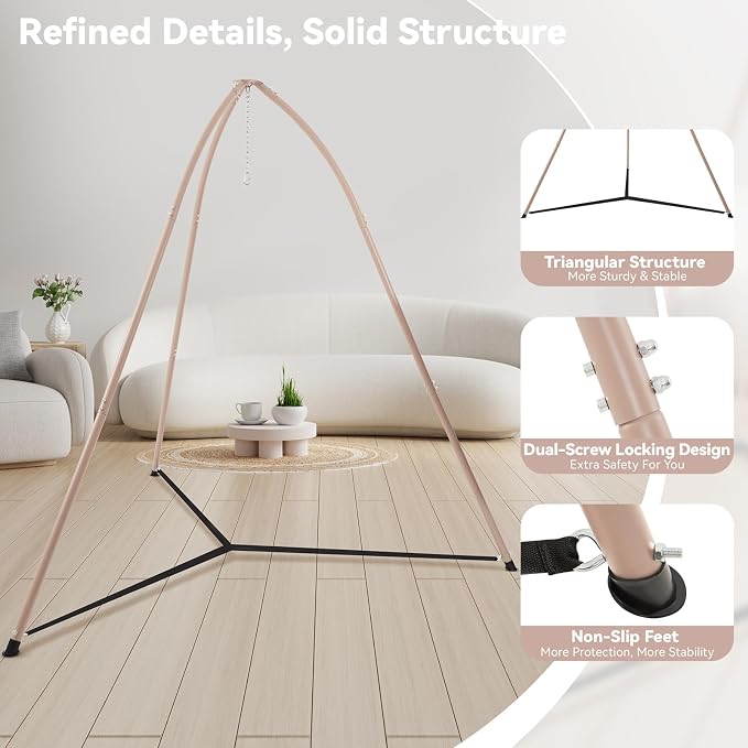 Tripod Hammock Chair Stand for Multi-Use, Heavy-Duty Hammock Chair Stand for Indoor & Outdoor, with Height Adjustable Triangular Design, 330 lbs Capacity, Easy Assembly, Stand Only - Brown