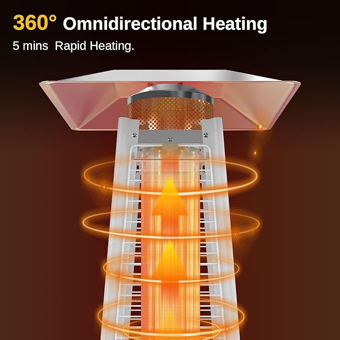 EAST OAK Pyramid Patio Heater, 48,000 BTU Outdoor Patio Heater All Stainless Steel, Quartz Glass Tube Propane Heater, Triple Protection System, With Wheels, Outdoor Heater for Commercial & Residential