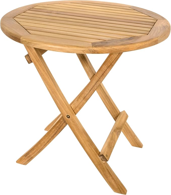 NORDIC STYLE TEAK 20″ Round Folding Teak Wood Side Table | All‑Weather Natural Select Grade Teak | Pre‑Assembled, Lifetime Quality Outdoor & Indoor Folding Side & Bistro Table