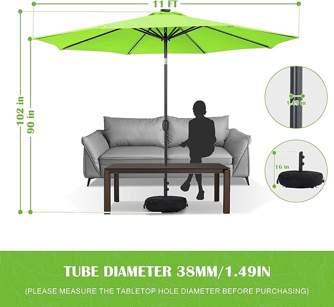 Sundale Outdoor Solar LED Patio Umbrella with Sand Bag Umbrella Base, Outdoor Umbrella with Tilt and Crank, Apple Green
